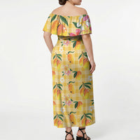 Aloha Hawaii Palaka Print Mango Plumeria Off Shoulder Maxi Dress Fresh Lemon LT7 - Polynesian Pride