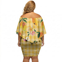 Aloha Hawaii Palaka Print Mango Plumeria Off Shoulder Short Dress Fresh Lemon LT7 - Polynesian Pride