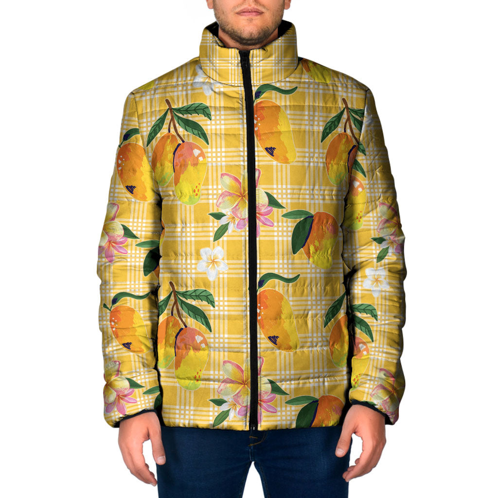 Aloha Hawaii Palaka Print Mango Plumeria Padded Jacket Fresh Lemon LT7 Men Yellow - Polynesian Pride