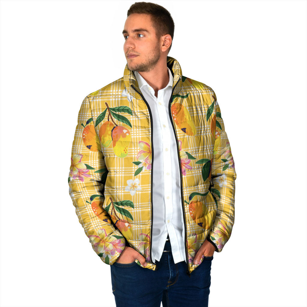Aloha Hawaii Palaka Print Mango Plumeria Padded Jacket Fresh Lemon LT7 - Polynesian Pride