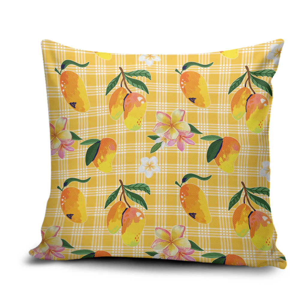 Aloha Hawaii Palaka Print Mango Plumeria Pillow Cover Fresh Lemon LT7 Yellow - Polynesian Pride