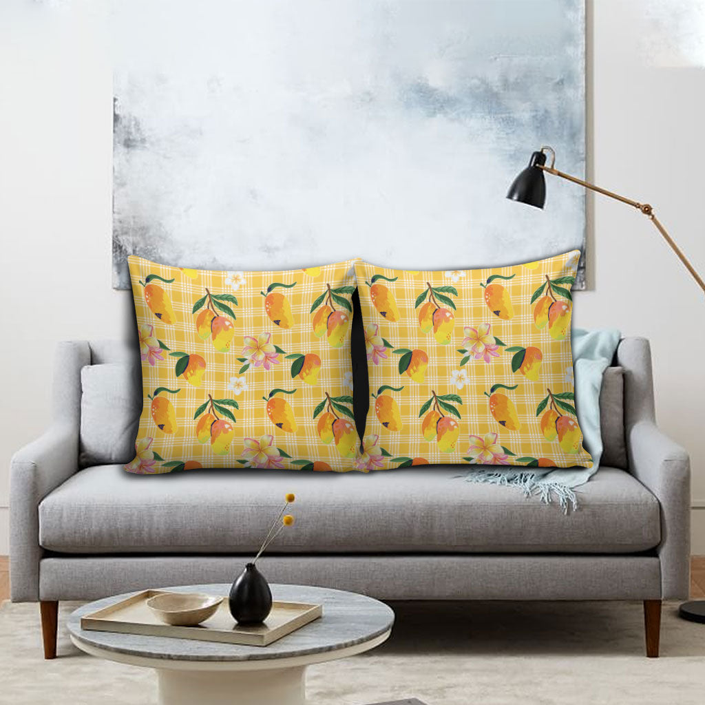 Aloha Hawaii Palaka Print Mango Plumeria Pillow Cover Fresh Lemon LT7 - Polynesian Pride