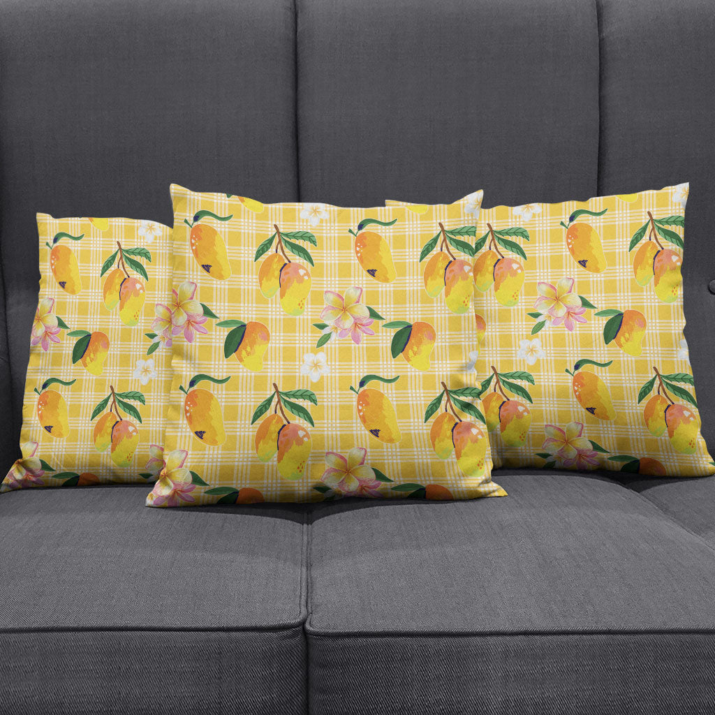 Aloha Hawaii Palaka Print Mango Plumeria Pillow Cover Fresh Lemon LT7 - Polynesian Pride