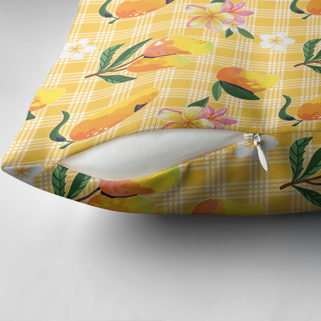 Aloha Hawaii Palaka Print Mango Plumeria Pillow Cover Fresh Lemon LT7 - Polynesian Pride