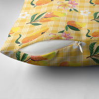 Aloha Hawaii Palaka Print Mango Plumeria Pillow Cover Fresh Lemon LT7 - Polynesian Pride