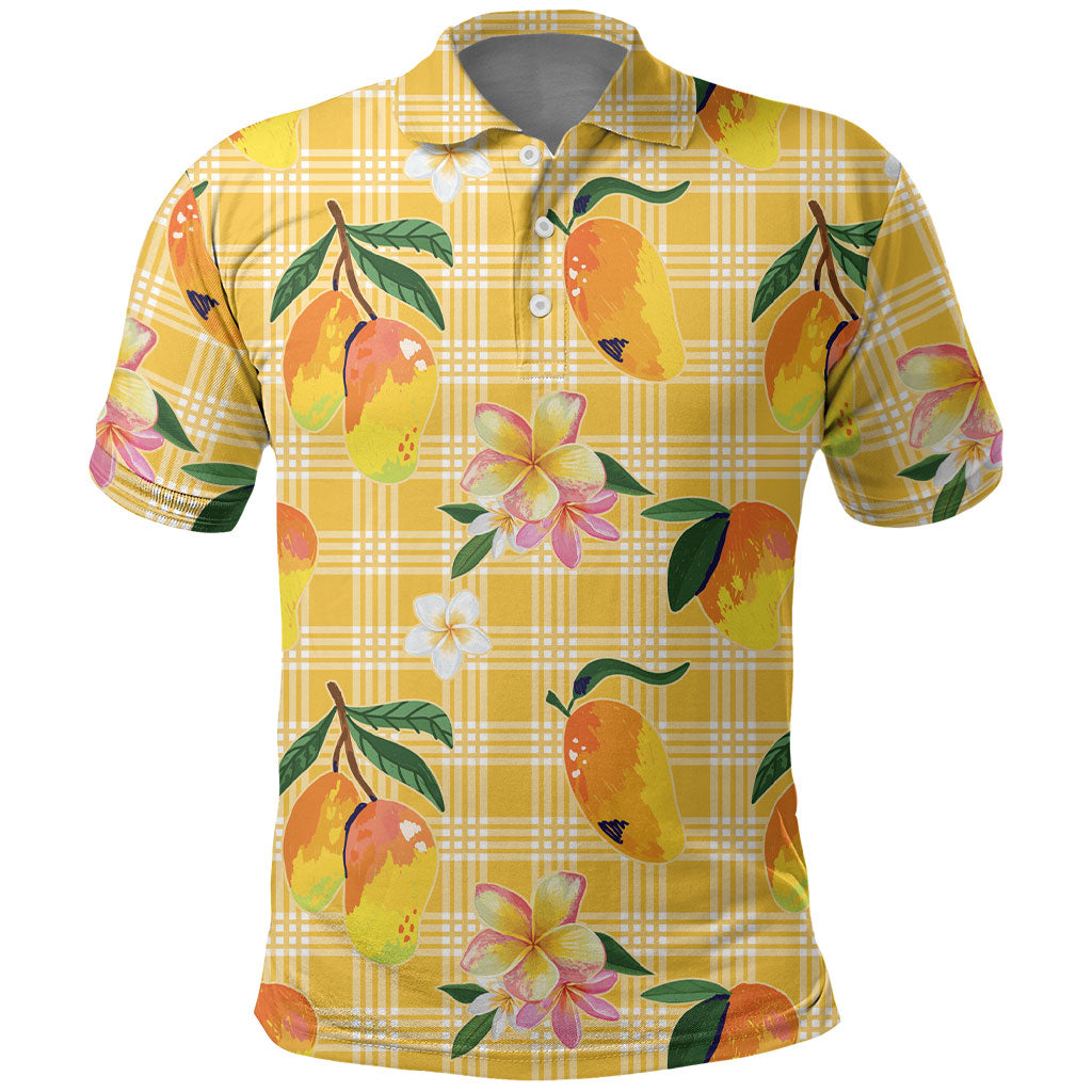 Aloha Hawaii Palaka Print Mango Plumeria Polo Shirt Fresh Lemon LT7 Yellow - Polynesian Pride