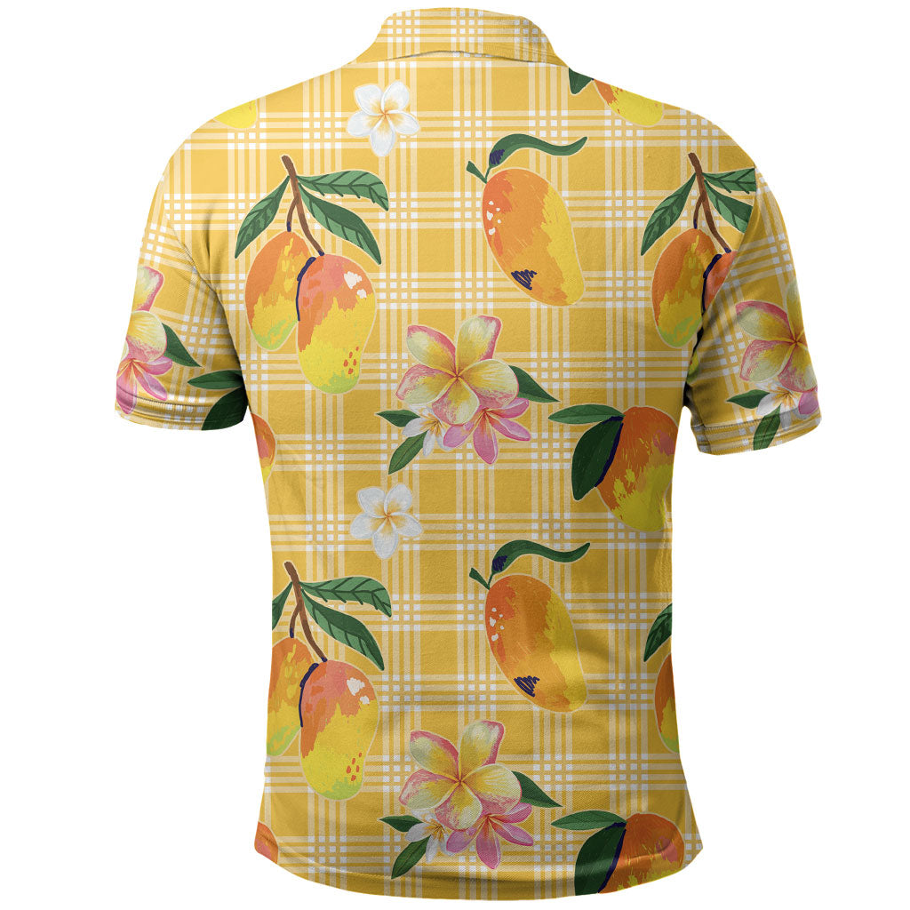 Aloha Hawaii Palaka Print Mango Plumeria Polo Shirt Fresh Lemon LT7 - Polynesian Pride