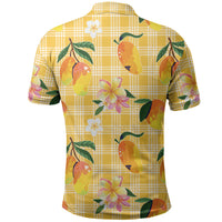 Aloha Hawaii Palaka Print Mango Plumeria Polo Shirt Fresh Lemon LT7 - Polynesian Pride