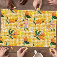 Aloha Hawaii Palaka Print Mango Plumeria Puzzle Fresh Lemon LT7 - Polynesian Pride