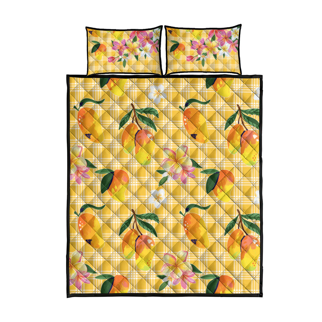 Aloha Hawaii Palaka Print Mango Plumeria Quilt Bed Set Fresh Lemon LT7 - Polynesian Pride