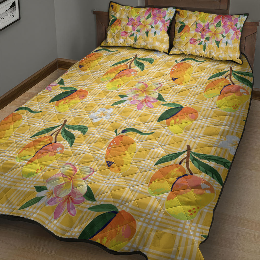 Aloha Hawaii Palaka Print Mango Plumeria Quilt Bed Set Fresh Lemon LT7 - Polynesian Pride