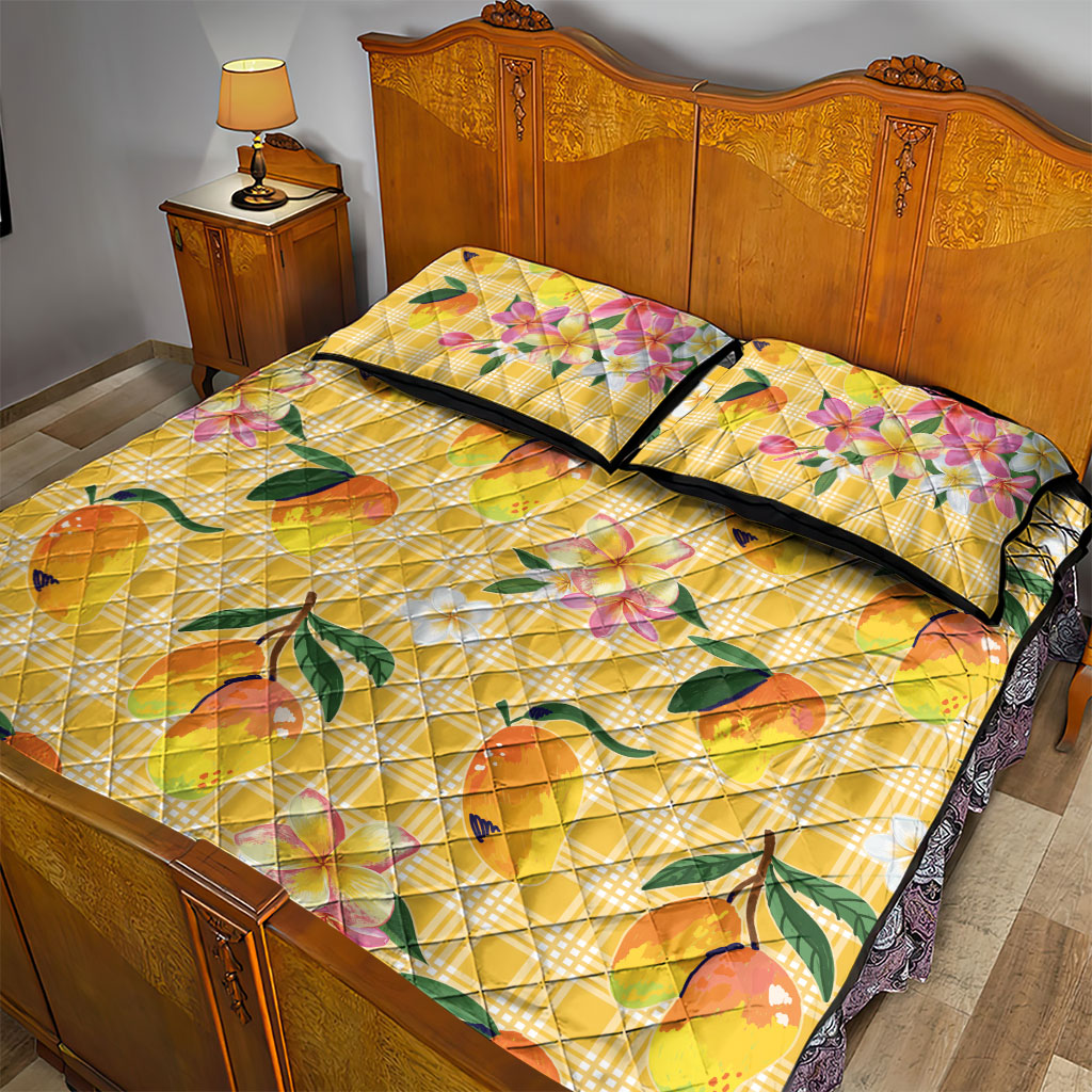 Aloha Hawaii Palaka Print Mango Plumeria Quilt Bed Set Fresh Lemon LT7 - Polynesian Pride