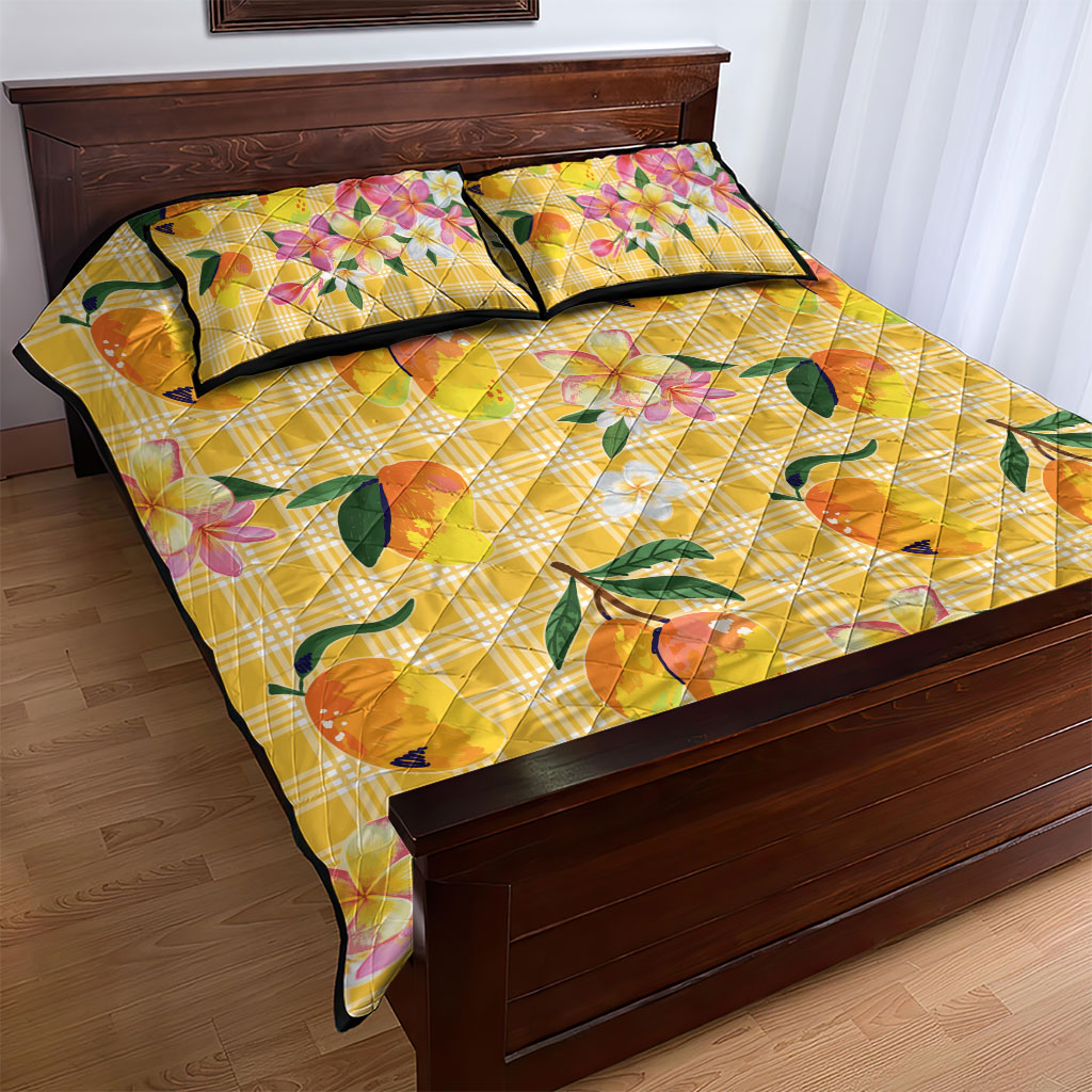Aloha Hawaii Palaka Print Mango Plumeria Quilt Bed Set Fresh Lemon LT7 - Polynesian Pride