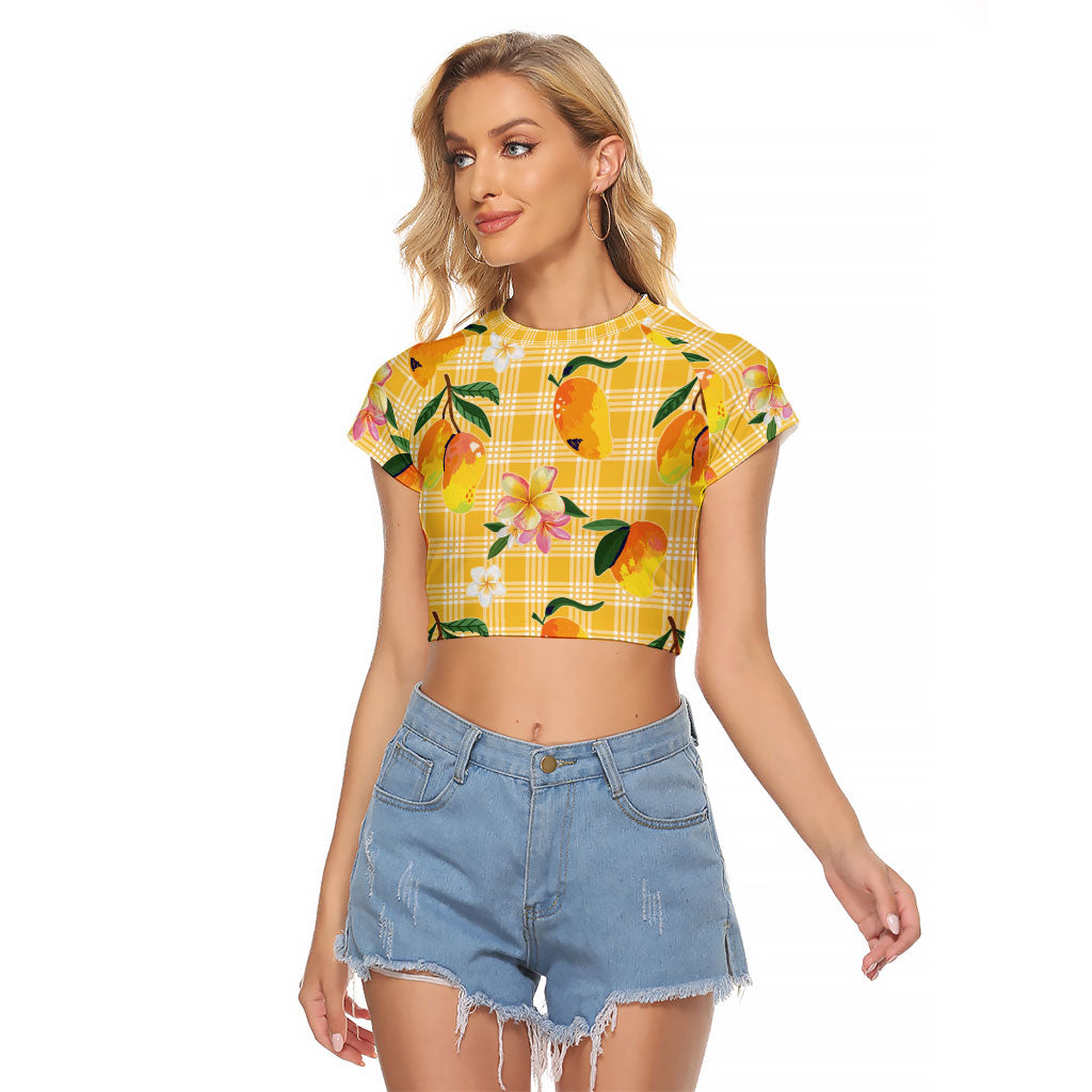 Aloha Hawaii Palaka Print Mango Plumeria Raglan Cropped T Shirt Fresh Lemon LT7 Female Yellow - Polynesian Pride