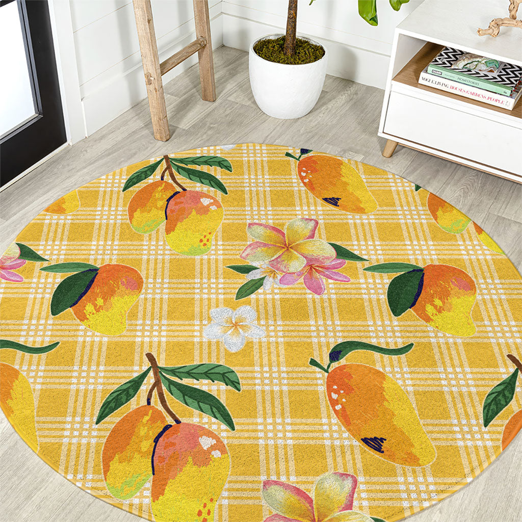 Aloha Hawaii Palaka Print Mango Plumeria Round Carpet Fresh Lemon LT7 Yellow - Polynesian Pride