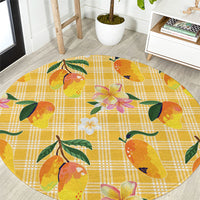 Aloha Hawaii Palaka Print Mango Plumeria Round Carpet Fresh Lemon LT7 Yellow - Polynesian Pride