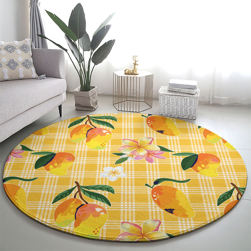 Aloha Hawaii Palaka Print Mango Plumeria Round Carpet Fresh Lemon LT7 - Polynesian Pride
