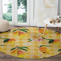 Aloha Hawaii Palaka Print Mango Plumeria Round Carpet Fresh Lemon LT7 - Polynesian Pride