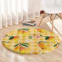 Aloha Hawaii Palaka Print Mango Plumeria Round Carpet Fresh Lemon LT7 - Polynesian Pride