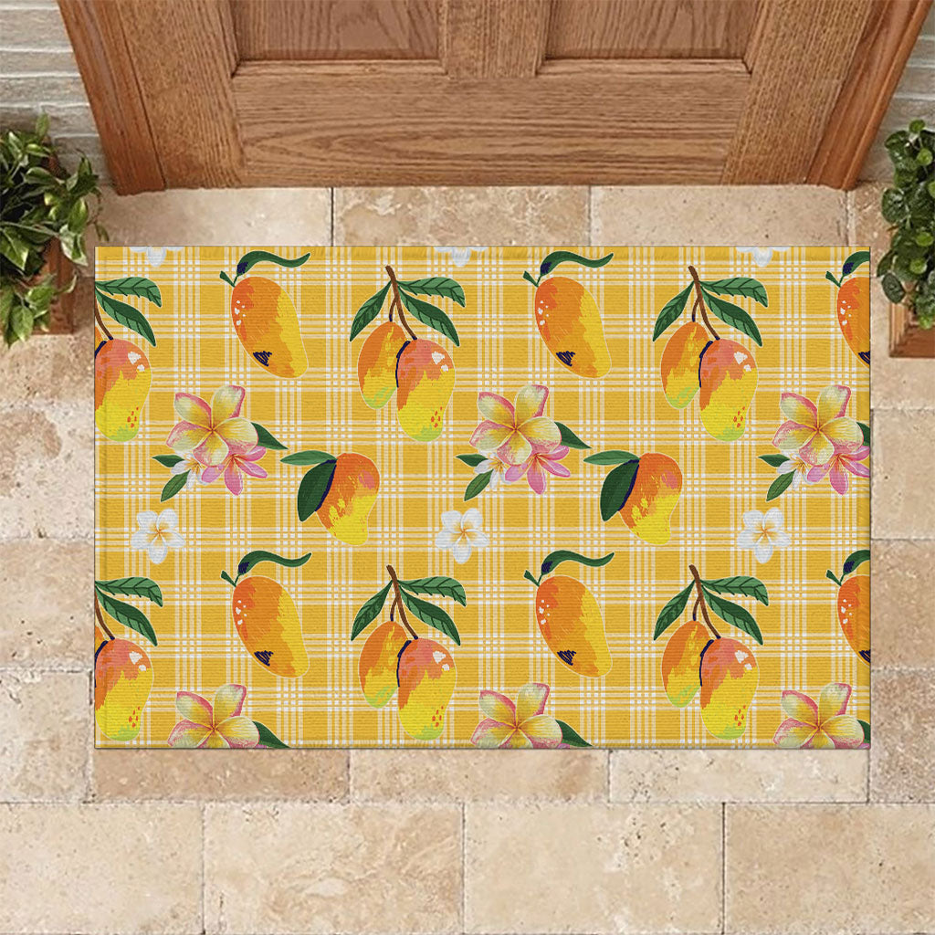 Aloha Hawaii Palaka Print Mango Plumeria Rubber Doormat Fresh Lemon LT7 Yellow - Polynesian Pride