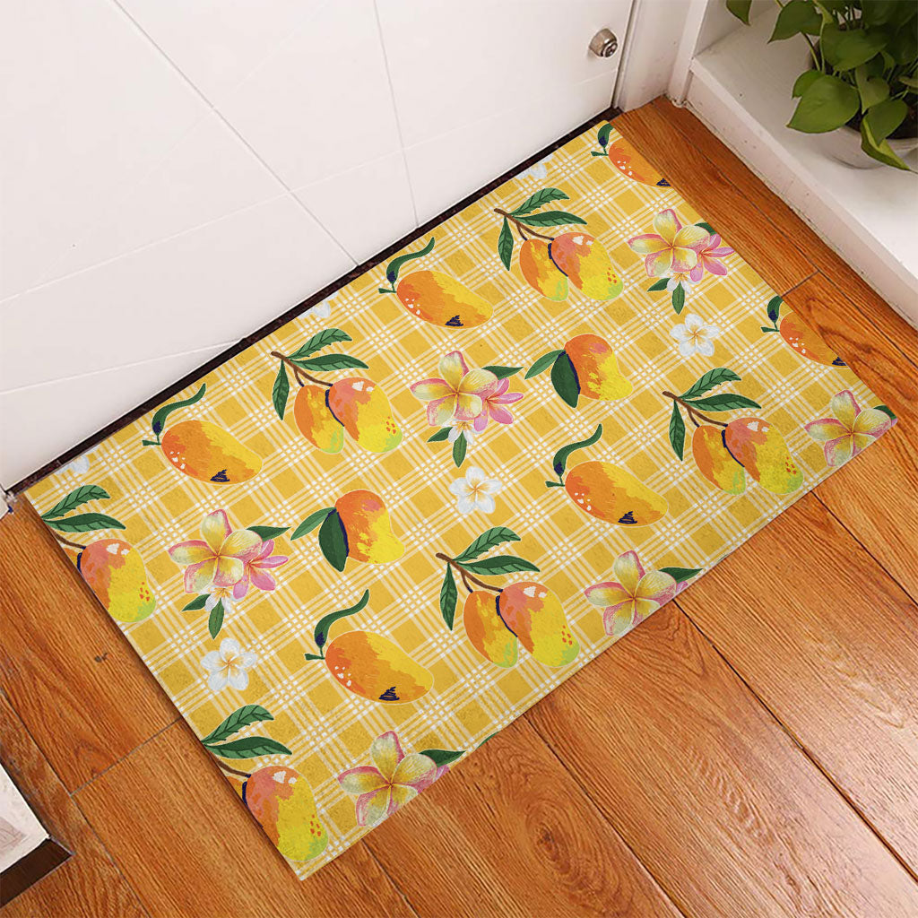 Aloha Hawaii Palaka Print Mango Plumeria Rubber Doormat Fresh Lemon LT7 - Polynesian Pride