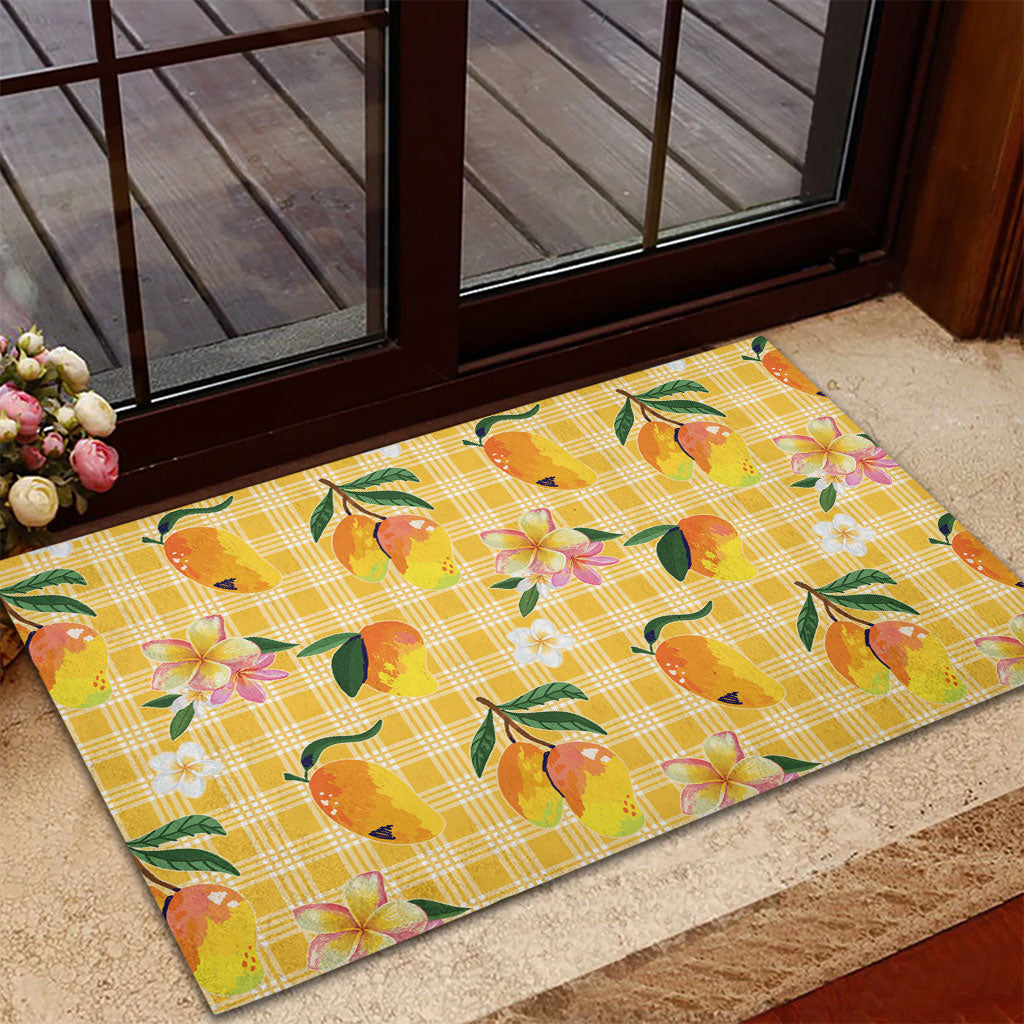 Aloha Hawaii Palaka Print Mango Plumeria Rubber Doormat Fresh Lemon LT7 - Polynesian Pride