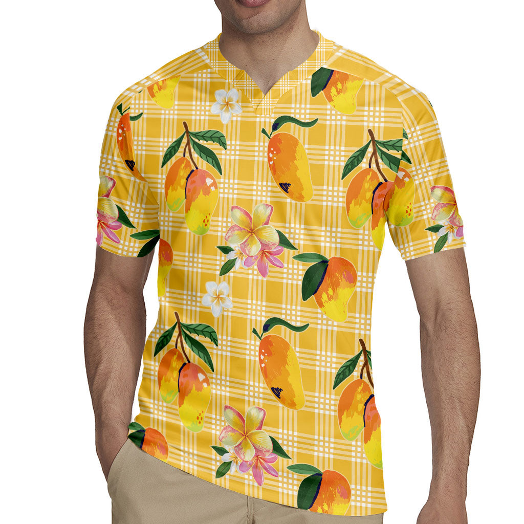 Aloha Hawaii Palaka Print Mango Plumeria Rugby Jersey Fresh Lemon LT7 - Polynesian Pride
