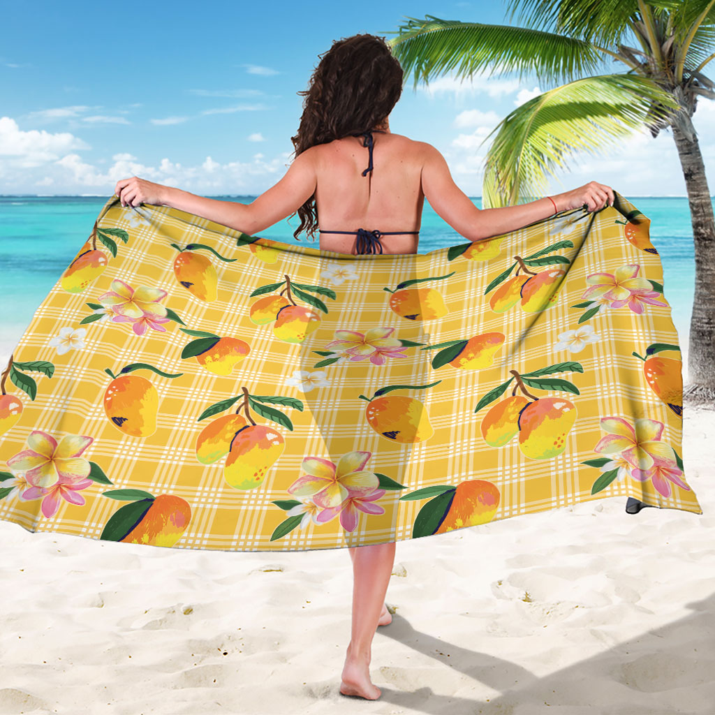Aloha Hawaii Palaka Print Mango Plumeria Sarong Fresh Lemon LT7 - Polynesian Pride