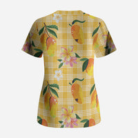Aloha Hawaii Palaka Print Mango Plumeria Scrub Top Fresh Lemon LT7 - Polynesian Pride