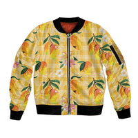 Aloha Hawaii Palaka Print Mango Plumeria Sleeve Zip Bomber Jacket Fresh Lemon LT7 Unisex Yellow - Polynesian Pride