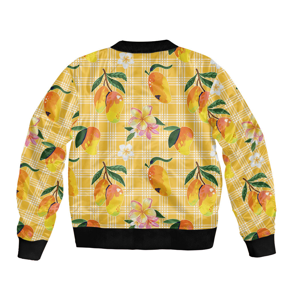 Aloha Hawaii Palaka Print Mango Plumeria Sleeve Zip Bomber Jacket Fresh Lemon LT7 - Polynesian Pride