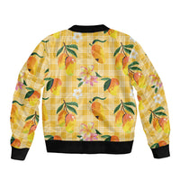 Aloha Hawaii Palaka Print Mango Plumeria Sleeve Zip Bomber Jacket Fresh Lemon LT7 - Polynesian Pride
