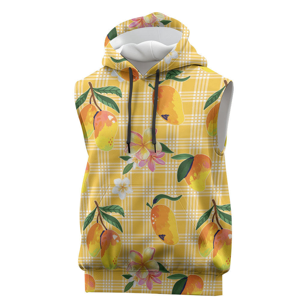 Aloha Hawaii Palaka Print Mango Plumeria Sleeveless Hoodie Fresh Lemon LT7 Yellow - Polynesian Pride