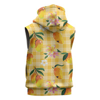 Aloha Hawaii Palaka Print Mango Plumeria Sleeveless Hoodie Fresh Lemon LT7 - Polynesian Pride