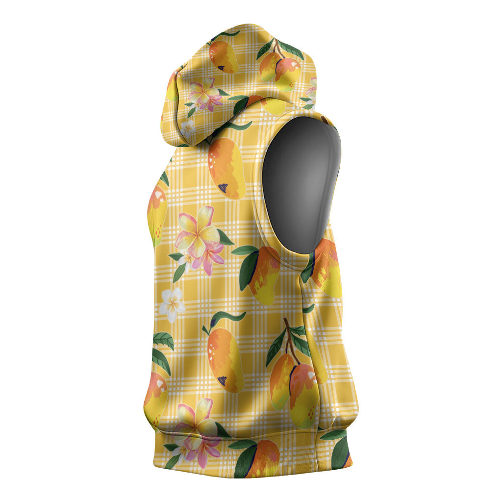 Aloha Hawaii Palaka Print Mango Plumeria Sleeveless Hoodie Fresh Lemon LT7 - Polynesian Pride