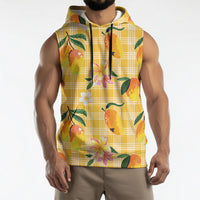 Aloha Hawaii Palaka Print Mango Plumeria Sleeveless Hoodie Fresh Lemon LT7 - Polynesian Pride