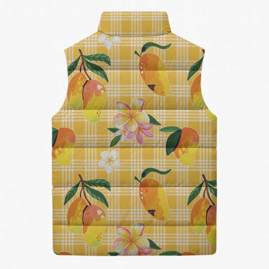 Aloha Hawaii Palaka Print Mango Plumeria Sleeveless Puffer Jacket Fresh Lemon LT7 - Polynesian Pride