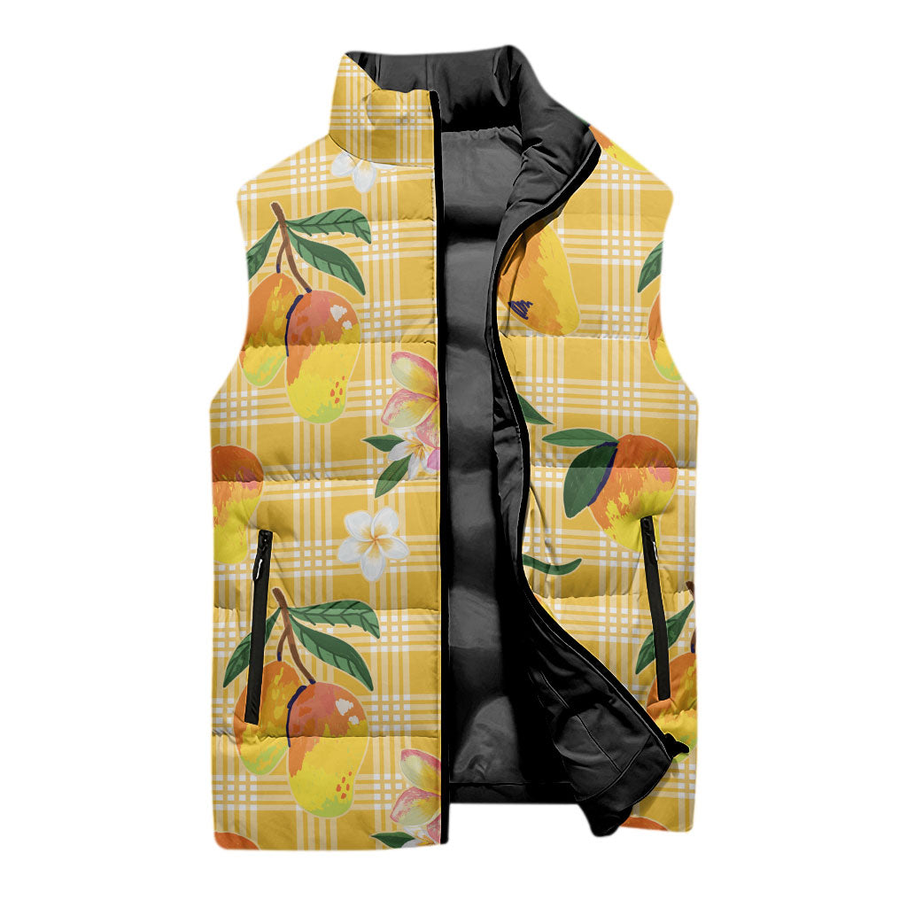 Aloha Hawaii Palaka Print Mango Plumeria Sleeveless Puffer Jacket Fresh Lemon LT7 - Polynesian Pride