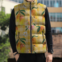 Aloha Hawaii Palaka Print Mango Plumeria Sleeveless Puffer Jacket Fresh Lemon LT7 - Polynesian Pride