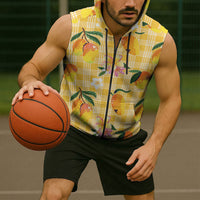 Aloha Hawaii Palaka Print Mango Plumeria Sleeveless Zip Hoodie Fresh Lemon LT7 - Polynesian Pride