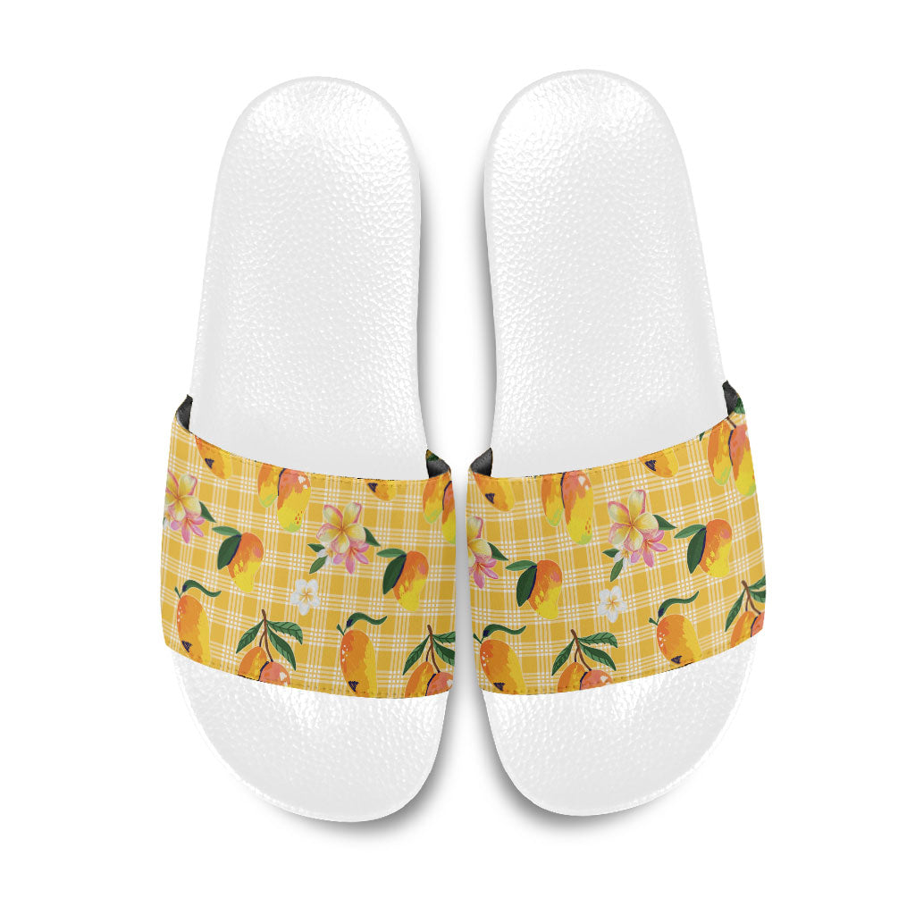 Aloha Hawaii Palaka Print Mango Plumeria Slide Sandals Fresh Lemon LT7 Yellow - Polynesian Pride