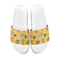 Aloha Hawaii Palaka Print Mango Plumeria Slide Sandals Fresh Lemon LT7 Yellow - Polynesian Pride