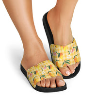 Aloha Hawaii Palaka Print Mango Plumeria Slide Sandals Fresh Lemon LT7 - Polynesian Pride