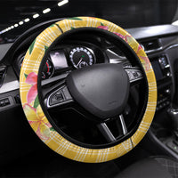 Aloha Hawaii Palaka Print Mango Plumeria Steering Wheel Cover Fresh Lemon LT7 Universal Fit Yellow - Polynesian Pride