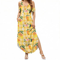 Aloha Hawaii Palaka Print Mango Plumeria Summer Maxi Dress Fresh Lemon LT7 Women Yellow - Polynesian Pride
