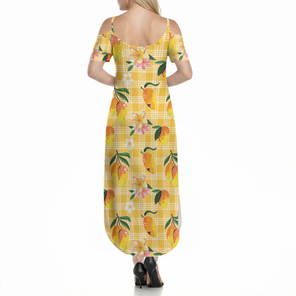 Aloha Hawaii Palaka Print Mango Plumeria Summer Maxi Dress Fresh Lemon LT7 - Polynesian Pride