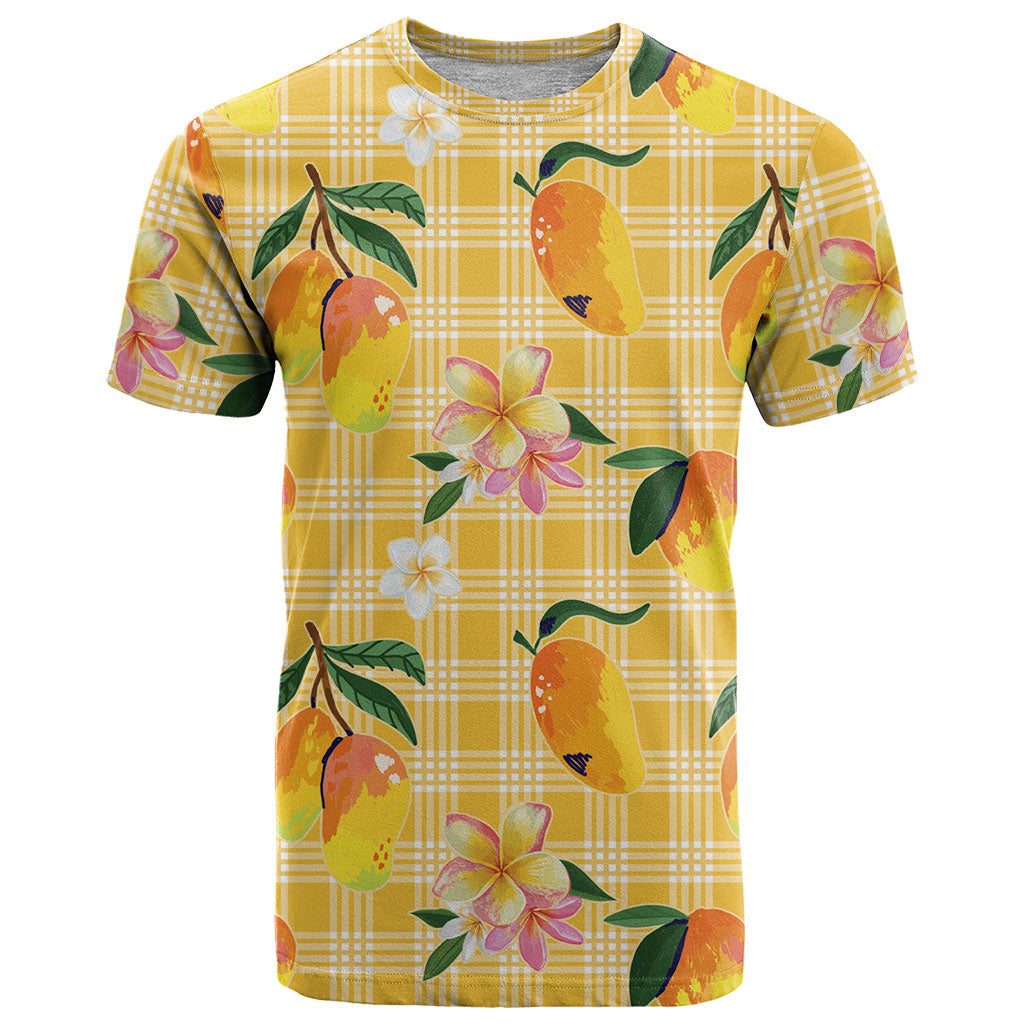 Aloha Hawaii Palaka Print Mango Plumeria T Shirt Fresh Lemon LT7 Yellow - Polynesian Pride