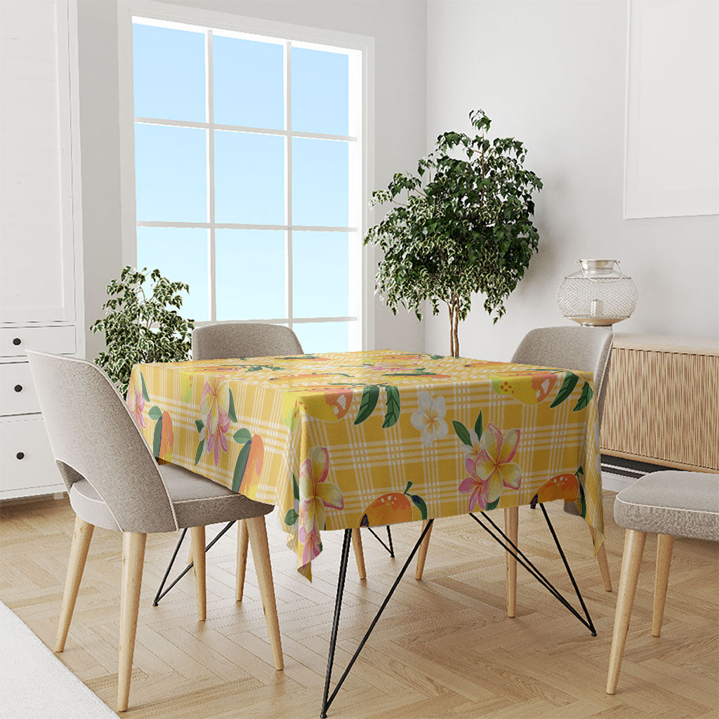 Aloha Hawaii Palaka Print Mango Plumeria Tablecloth Fresh Lemon LT7 - Polynesian Pride