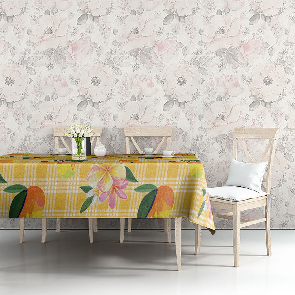 Aloha Hawaii Palaka Print Mango Plumeria Tablecloth Fresh Lemon LT7 - Polynesian Pride