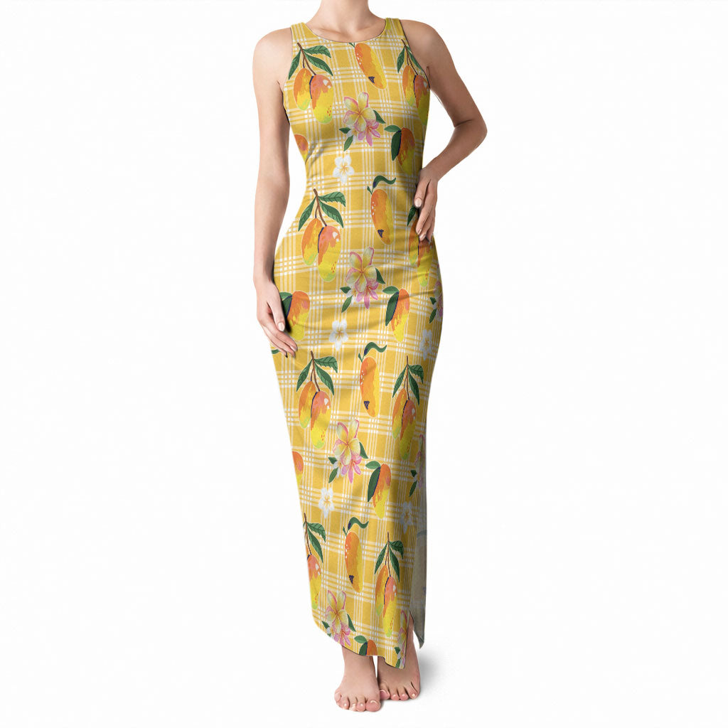 Aloha Hawaii Palaka Print Mango Plumeria Tank Maxi Dress Fresh Lemon LT7 Women Yellow - Polynesian Pride